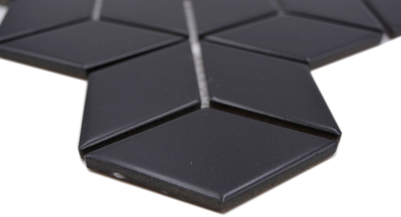Piastrella di mosaico ceramica combinazione 3D cubo tinta unita nero opaco bagno cucina parete MOS13-POV5_f