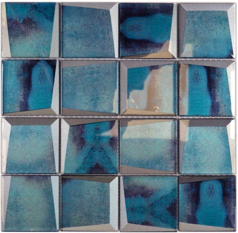 Piastrella di vetro mosaico combi 3D look blu parete cucina backsplash MOS88-XB10_f