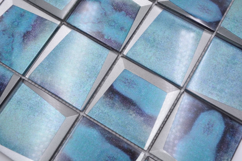 Carreau de mosaïque Mosaïque de verre Kombi aspect 3D bleu mur cuisine carrelage MOS88-XB10_f