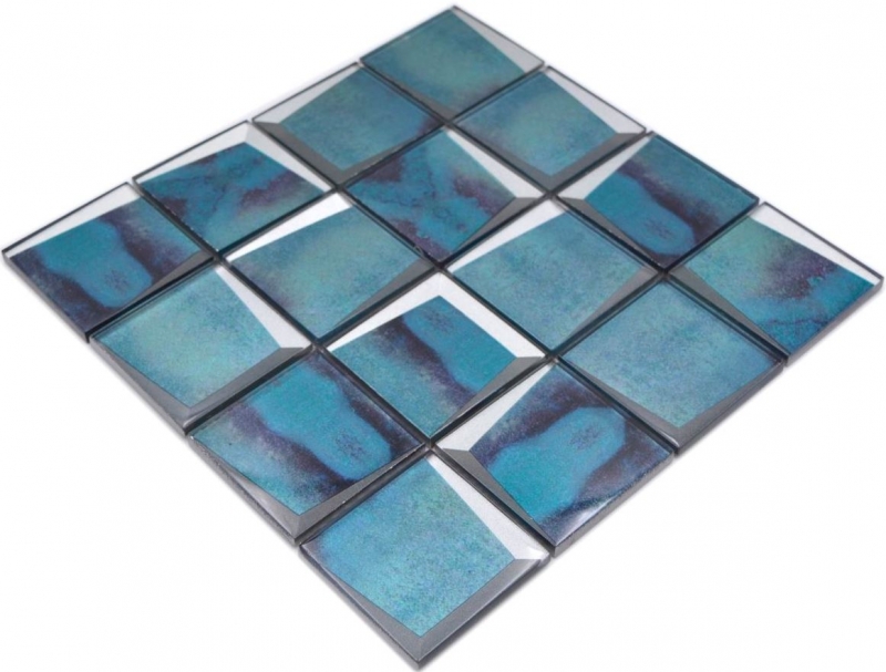 Carreau de mosaïque Mosaïque de verre Kombi aspect 3D bleu mur cuisine carrelage MOS88-XB10_f