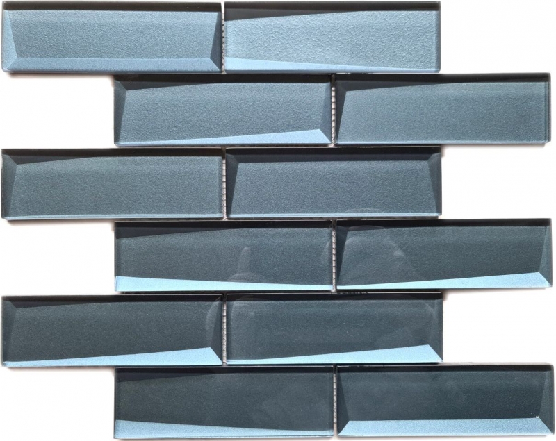 Carreau de mosaïque Mosaïque de verre Kombi aspect 3D gris bleu dosseret de cuisine salle de bain MOS88-XB05_f