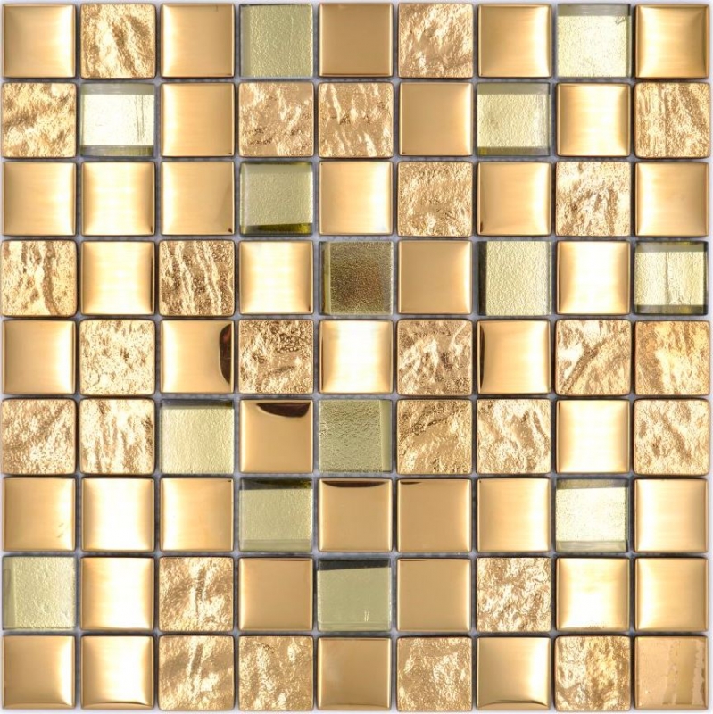 Mosaikfliese Glasmosaik Kombi EP gold Küchenrückwand Badezimmer MOS88-XCG03_f