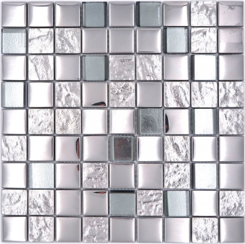 Mosaikfliese Glasmosaik Kombi EP silber metall Küche Fliesenspiegel MOS88-XCB5_f