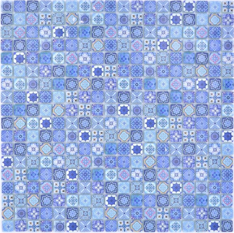 Carreaux de mosaïque Mosaïque de verre Retro Biscuit bleu Miroir de salle de bain MOS78-RB33_f