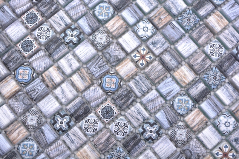 Piastrelle mosaico vetro mosaico retrò legno grigio blu scuro bagno cucina MOS78-W49_f
