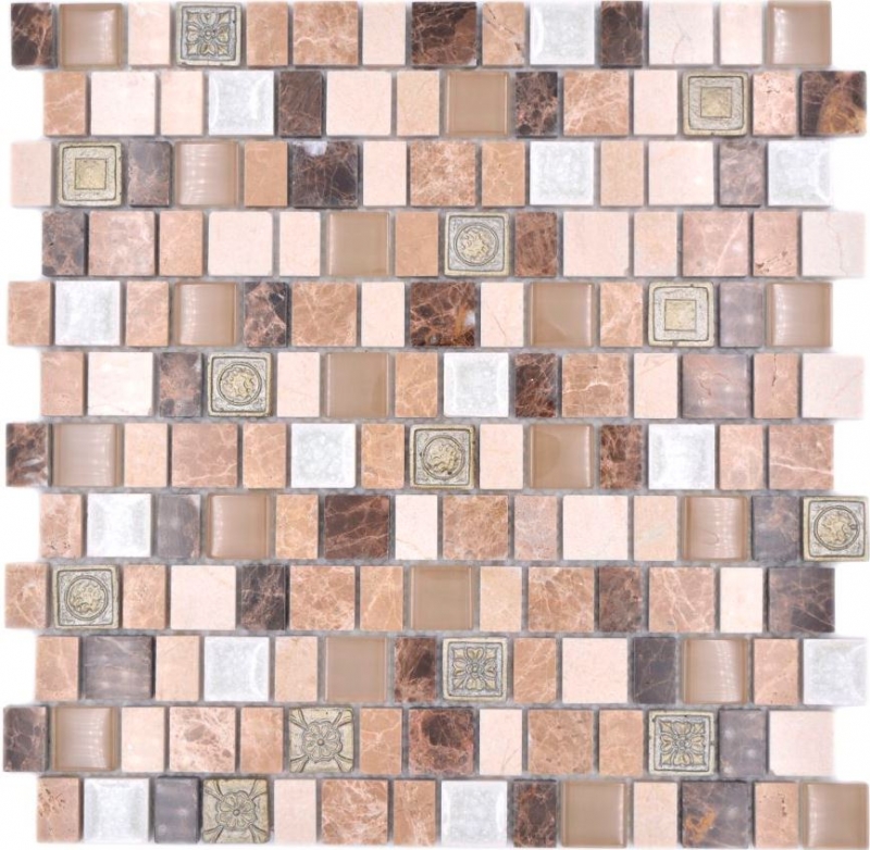 Mosaikfliesen Mosaik Verbund Multiformat Stein Resin Keramik mix emperador Fliesenspiegel MOS85-2FD_f