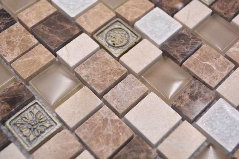 Mosaic tiles Mosaic composite multi-format stone resin ceramic mix emperador tile backsplash MOS85-2FD_f