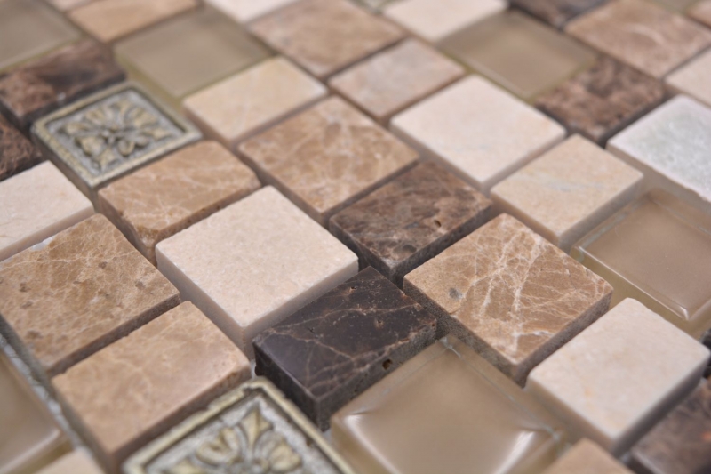 Piastrelle mosaico Mosaico composito multiformato pietra resina ceramica mix emperador backsplash piastrelle MOS85-2FD_f