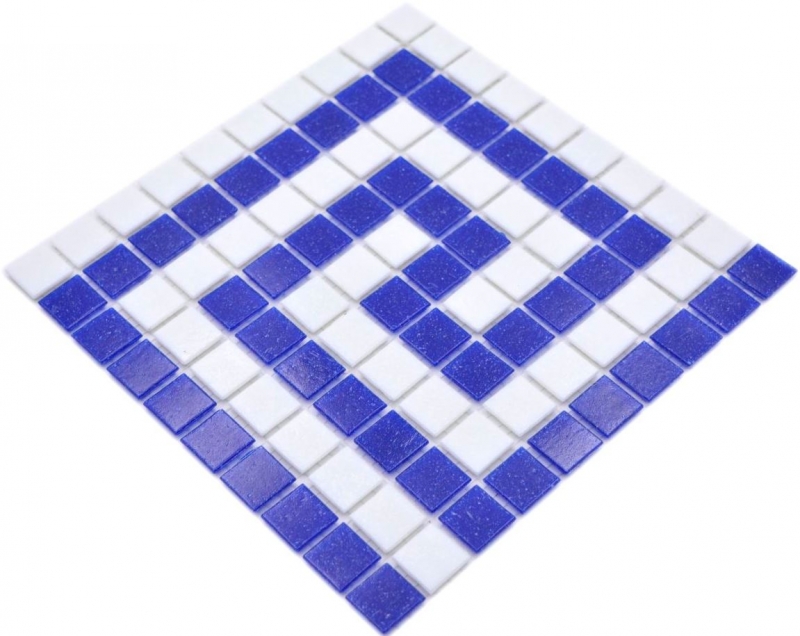 Handmuster Mosaikfliese Bordüre Glas weiß dunkelblau papierverklebt Poolmosaik Schwimmbadmosaik MOSMB-BO16P_m