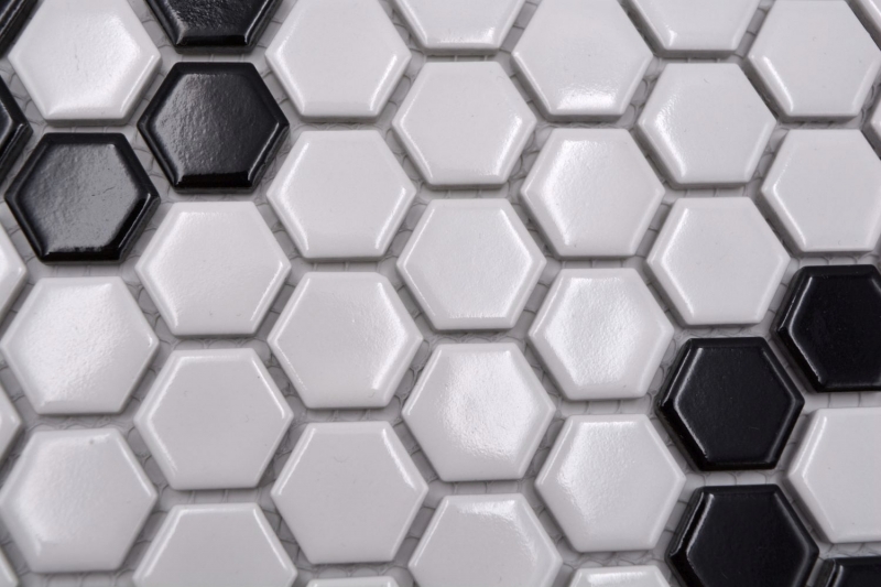 Hand pattern mosaic tile ceramic mosaic hexagonal mix beige black glossy tile backsplash bathroom kitchen MOS11A-0113G_m