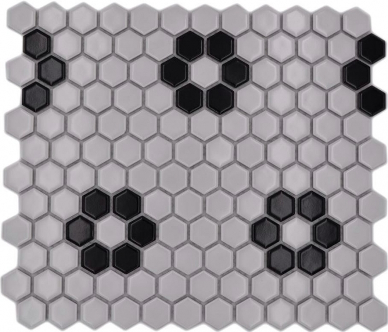 Handmuster Mosaikfliese Keramik Mosaik Hexagonal mix beige schwarz glänzend Fliesenspiegel Bad Küche MOS11A-0113G_m