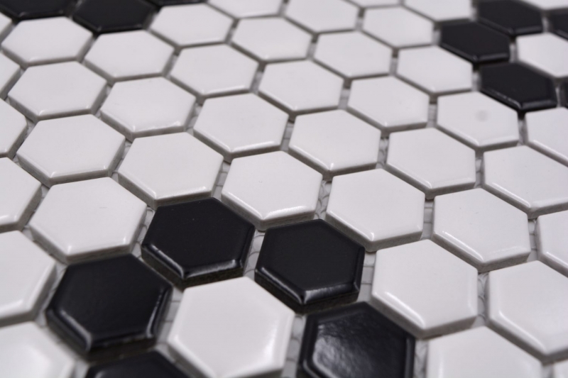 Hand pattern mosaic tile ceramic mosaic hexagonal mix beige black glossy tile backsplash bathroom kitchen MOS11A-0113G_m