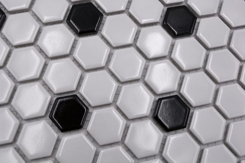 Échantillon manuel Carreau de mosaïque Céramique Hexagonal mix beige noir brillant Dos de cuisine Salle de bain MOS11A-03G01_m