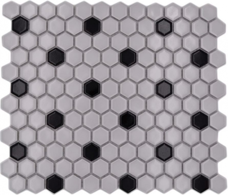 Échantillon manuel Carreau de mosaïque Céramique Hexagonal mix beige noir brillant Dos de cuisine Salle de bain MOS11A-03G01_m