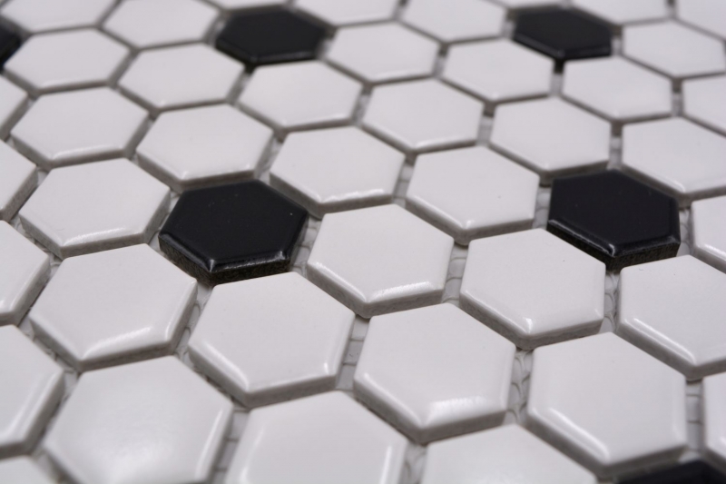 Échantillon manuel Carreau de mosaïque Céramique Hexagonal mix beige noir brillant Dos de cuisine Salle de bain MOS11A-03G01_m