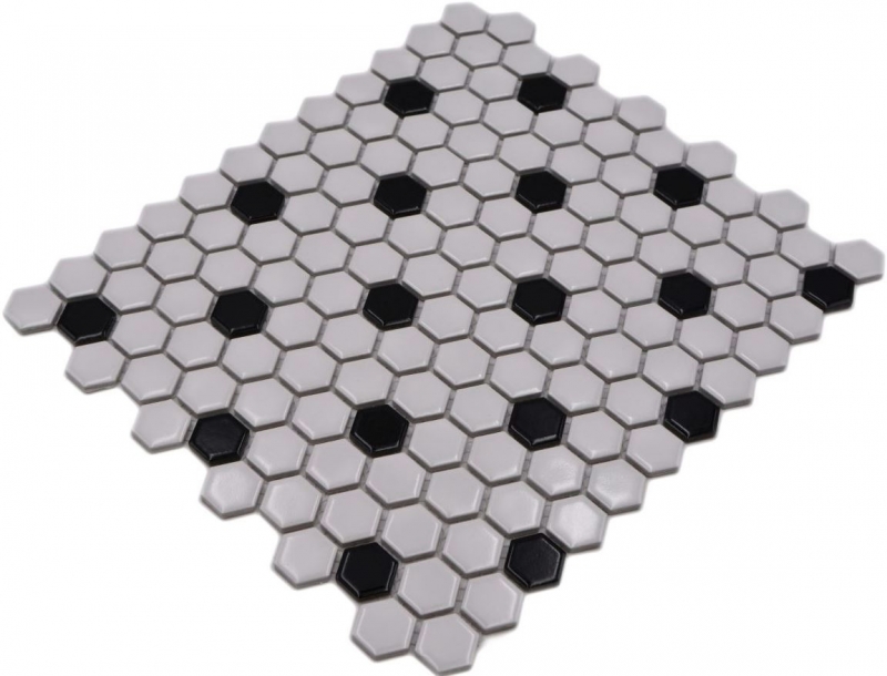 Échantillon manuel Carreau de mosaïque Céramique Hexagonal mix beige noir brillant Dos de cuisine Salle de bain MOS11A-03G01_m