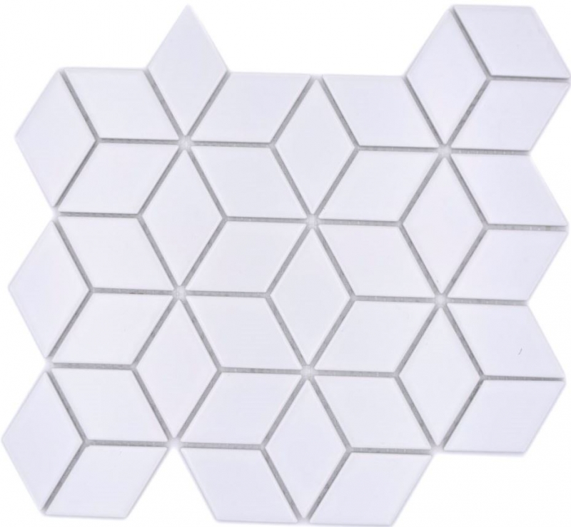 Hand sample mosaic tile ceramic mosaic combination 3D cube plain white matt tile backsplash kitchen MOS13-POV4_m