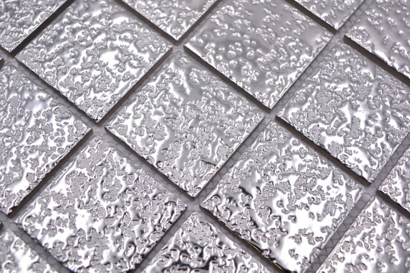 Hand-painted mosaic tile ceramic mosaic plain silver hammered tile backsplash kitchen MOS16-0207_m
