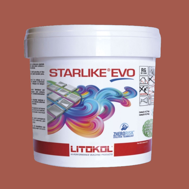 Litokol STARLIKE EVO 580 ROSSO MATTONE orange terracotta epoxy resin adhesive joint 2.5kg bucket