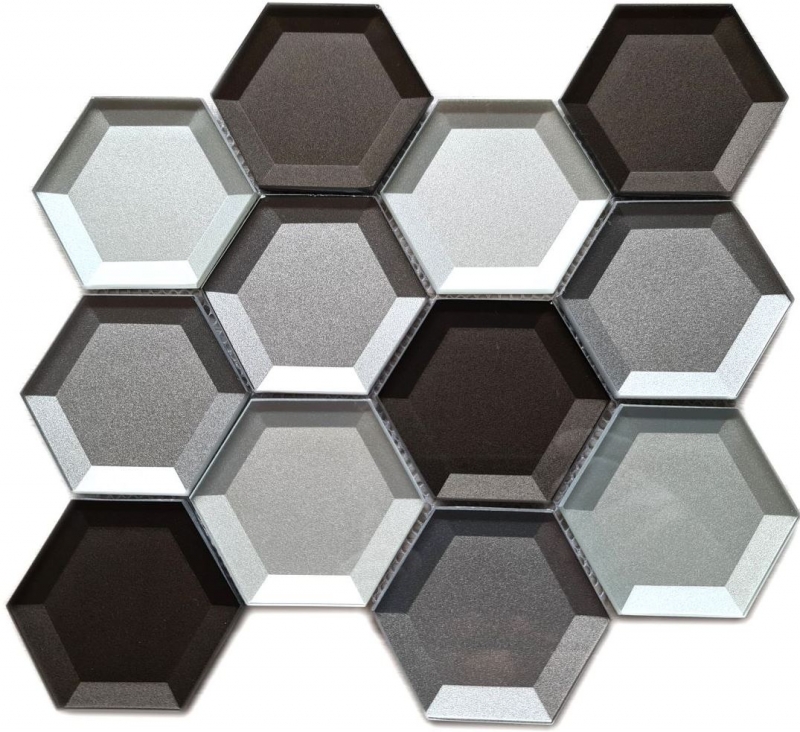 Hand pattern mosaic tile glass mosaic combi hexagonal 3D look mix wall kitchen bathroom MOS88-XB159_m
