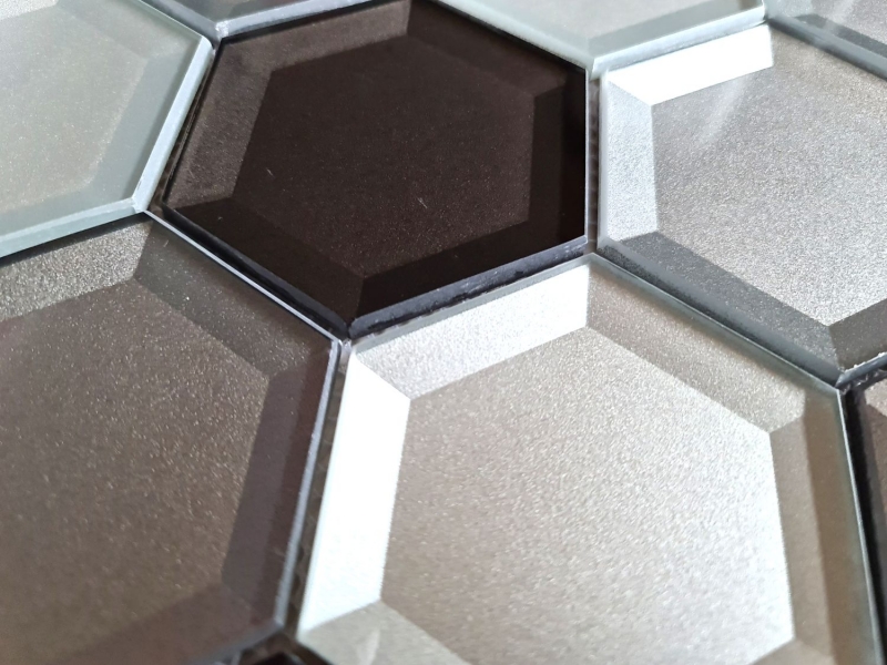Piastrella di mosaico dipinta a mano mosaico di vetro combi-esagonale 3D look mix muro cucina bagno MOS88-XB159_m