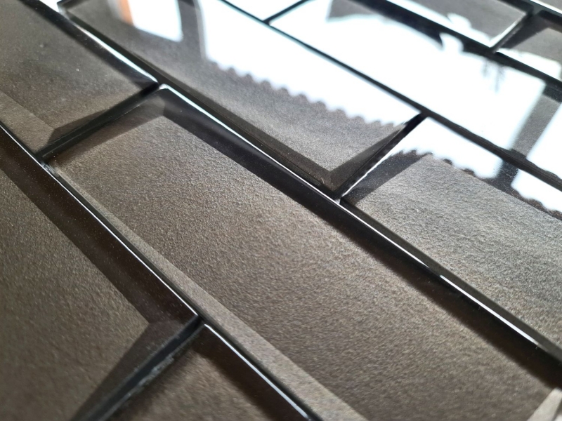 Piastrella di vetro a mosaico Metro 3D look terra marrone antracite per lalzatina della cucina MOS88-XB09