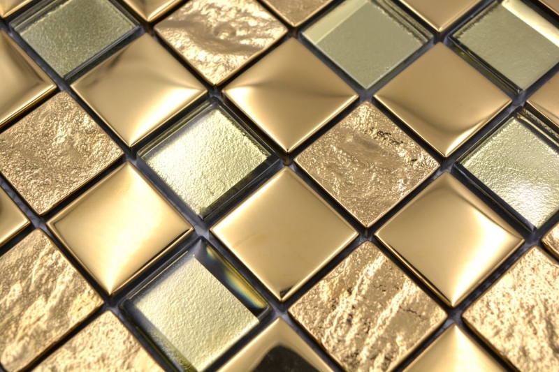 Handmuster Mosaikfliese Glasmosaik Kombi EP gold Küchenrückwand Badezimmer MOS88-XCG03_m
