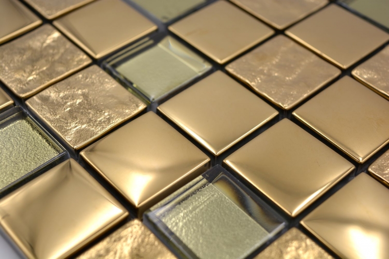 Handmuster Mosaikfliese Glasmosaik Kombi EP gold Küchenrückwand Badezimmer MOS88-XCG03_m