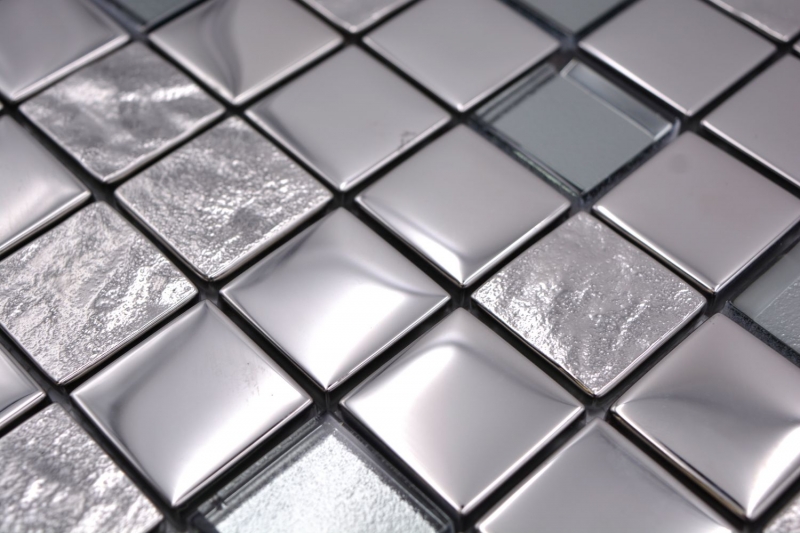 Handmuster Mosaikfliese Glasmosaik Kombi EP silber metall Küche Fliesenspiegel MOS88-XCB5_m