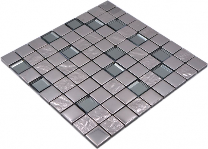 Hand sample mosaic tile glass mosaic combi EP silver metal kitchen backsplash MOS88-XCB5_m