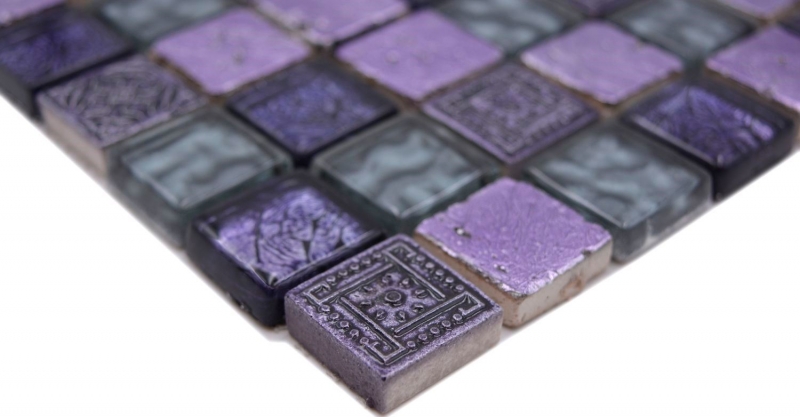 Hand-painted mosaic tile glass natural stone mosaic rustic resin mix pink purple MOS83-CB74_m