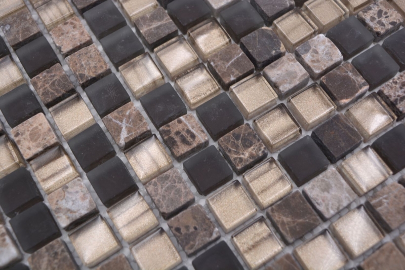 Échantillon manuel de carreau de mosaïque verre pierre naturelle mosaïque pierre mix brun mat fond de cuisine MOS92-580_m