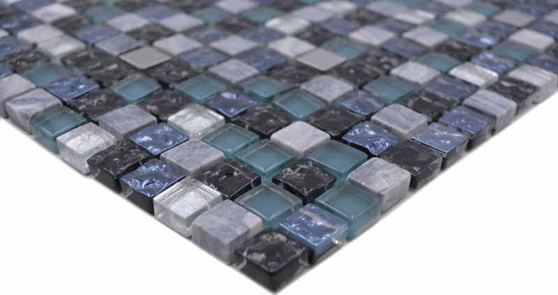 Échantillon manuel Carreau de mosaïque verre pierre naturelle pierre acier mix bleu gris cuisine mur salle de bain MOS92-670_m