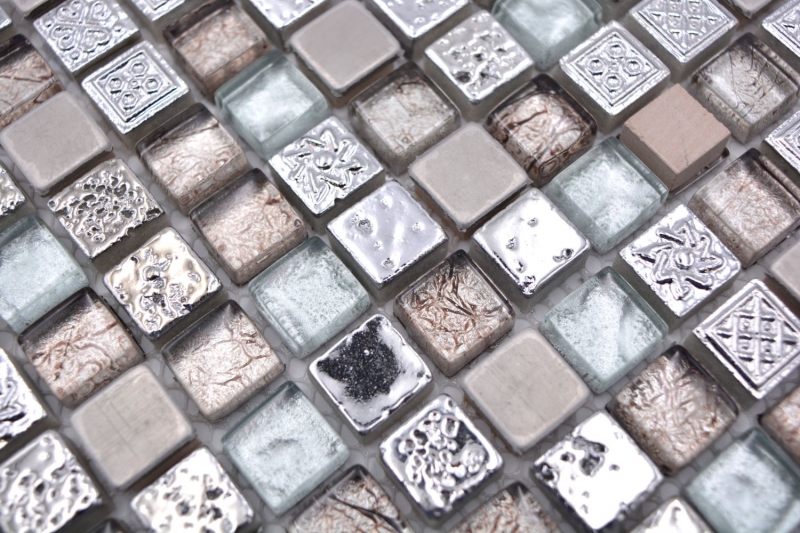Campione a mano mosaico piastrelle vetro pietra naturale mosaico resina acciaio mix EP grigio cucina bagno parete MOS92-680_m