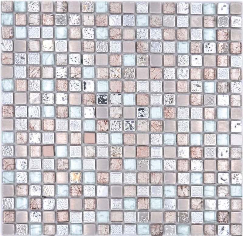 Campione a mano mosaico piastrelle vetro pietra naturale mosaico resina acciaio mix EP grigio cucina bagno parete MOS92-680_m