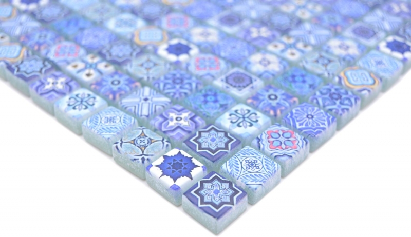 MOS78-RB33_m: piastrelle di mosaico a mano, mosaico di vetro, mosaico combinato, retro biscotto, piastrelle blu