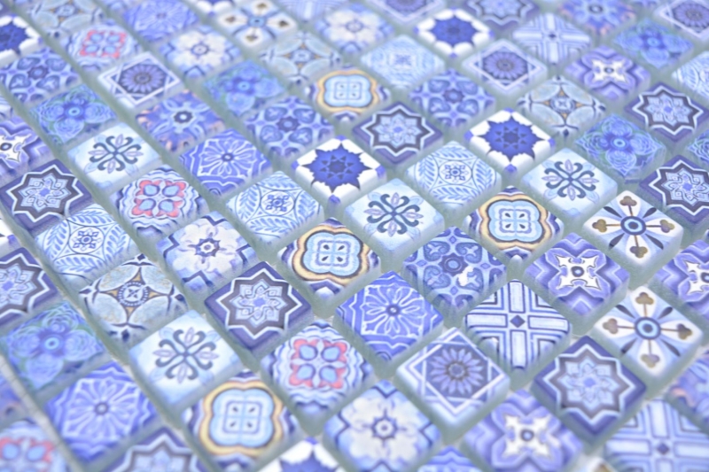MOS78-RB33_m: piastrelle di mosaico a mano, mosaico di vetro, mosaico combinato, retro biscotto, piastrelle blu