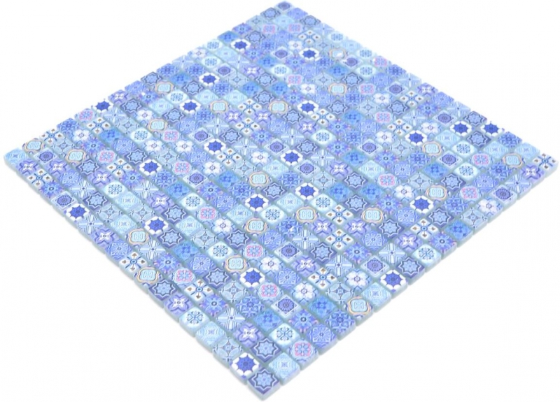 Handmuster Mosaikfliese Glasmosaik Kombi Retro Biscuit blau Fliesenspiegel Bad MOS78-RB33_m