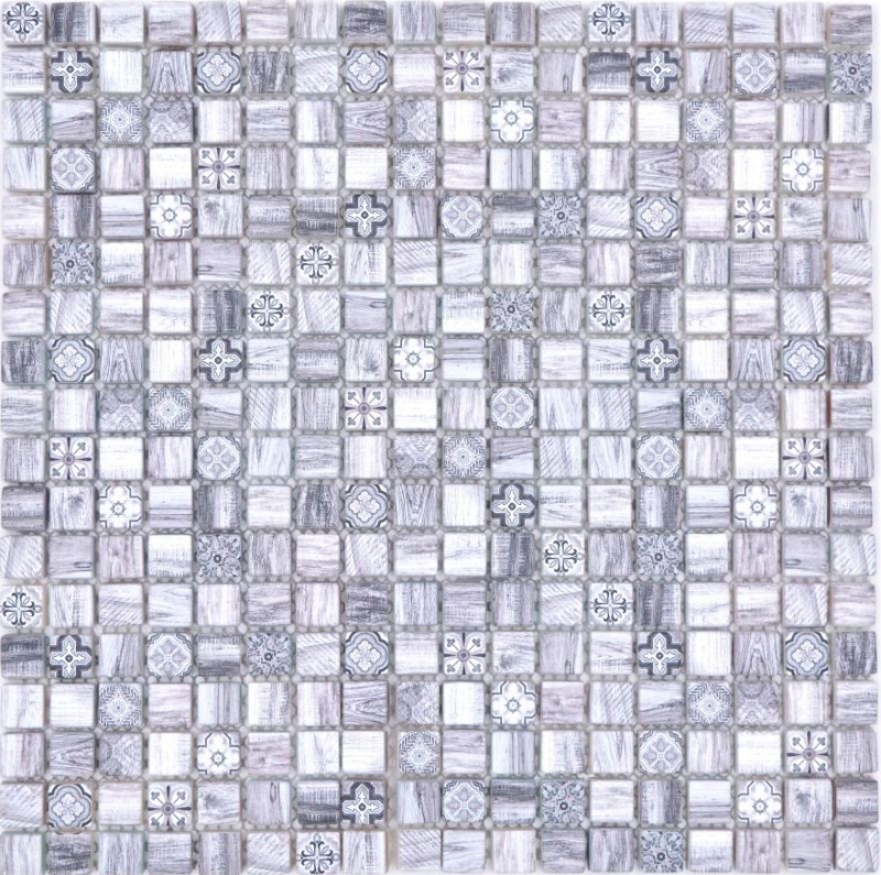 Piastrella di mosaico dipinta a mano mosaico di vetro combi legno retrò grigio alzatina cucina bagno MOS78-W09_m