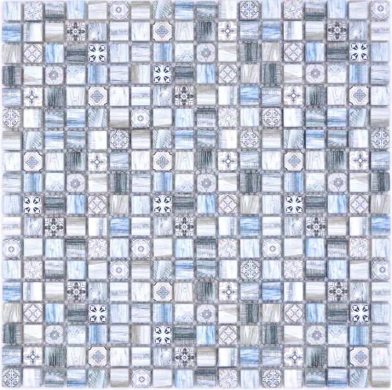 Handmuster Mosaikfliese Glasmosaik Kombi Retro wood graublau hell Fliesenspiegel Bad MOS78-W39_m