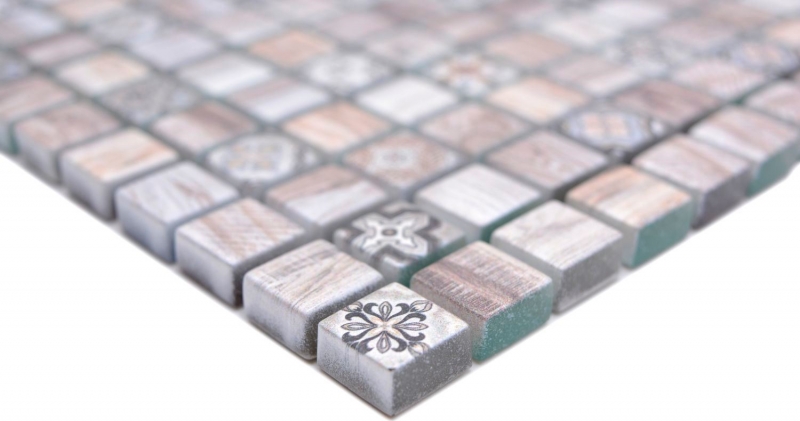 Hand sample mosaic tile glass mosaic combi retro wood brown light tile backsplash kitchen MOS78-W79_m