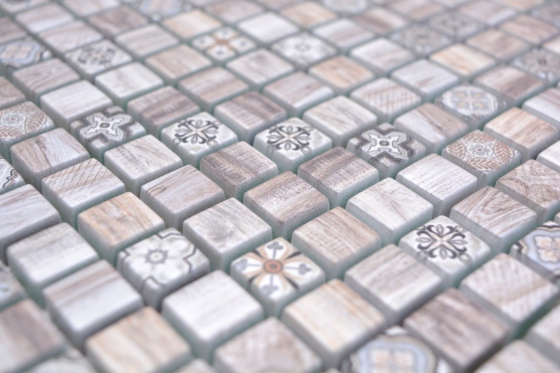 Mano campione mosaico piastrelle di vetro mosaico combi retro legno marrone chiaro piastrelle backsplash cucina MOS78-W79_m