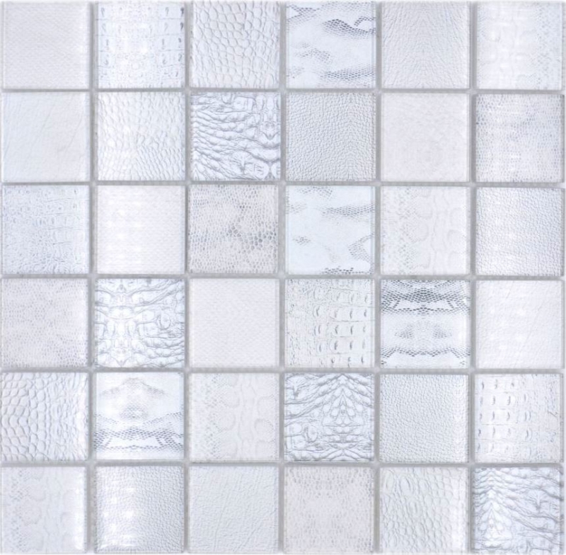 Handmuster Mosaikfliese Glasmosaik Kombi Forest weiß Küchenrückwand Fliesenspiegel MOS78-W18_m