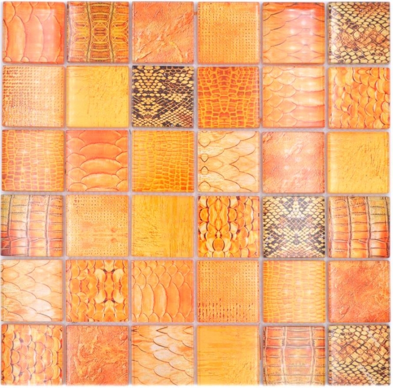 Handmuster Mosaikfliese Glasmosaik Kombi Forest orange Küche Badezimmer Wand MOS78-W48_m