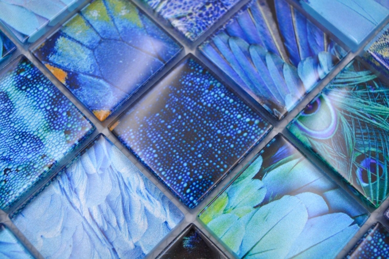 Hand-painted mosaic tile Glass mosaic Combi Forest blue turquoise Tile backsplash kitchen MOS78-W78_m