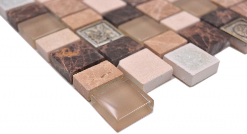 Hand-painted mosaic tile Mosaic composite multi-format stone resin ceramic mix emperador tile backsplash MOS85-2FD_m