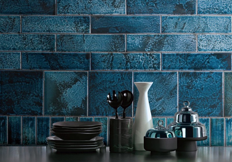 Wand Fliese Vintage Keramik grün blau glänzend Bad Küchenrückwand MOS24-AIR04