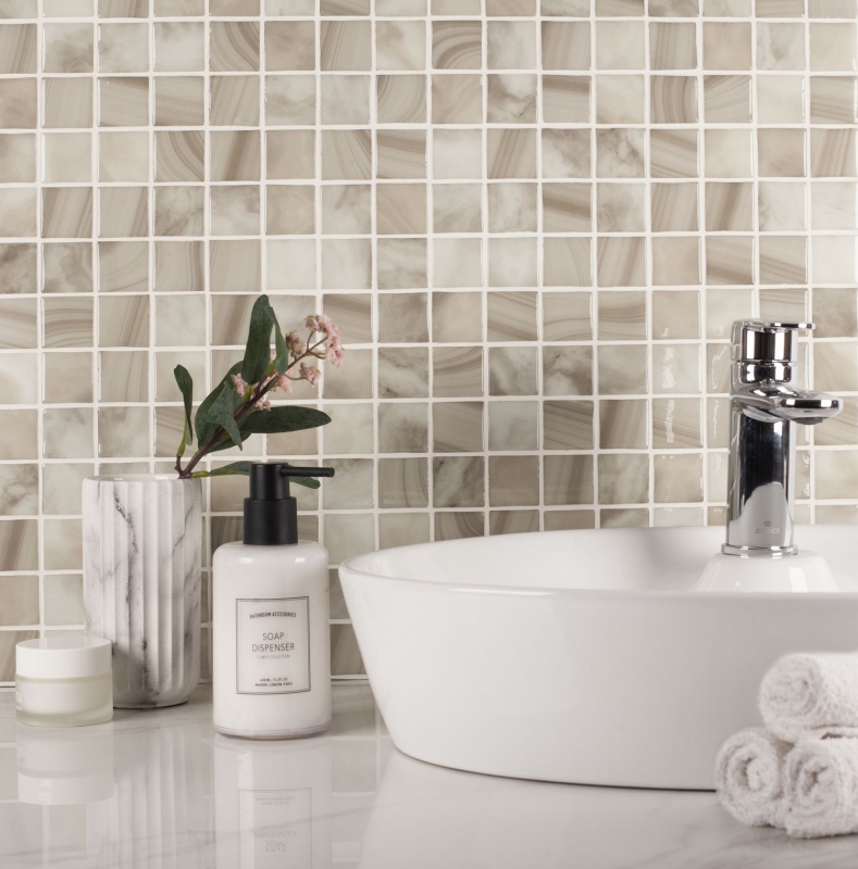 Mosaico piscina mosaico piscina mosaico vetro beige chiaro cangiante parete pavimento cucina bagno doccia MOS220-P56381