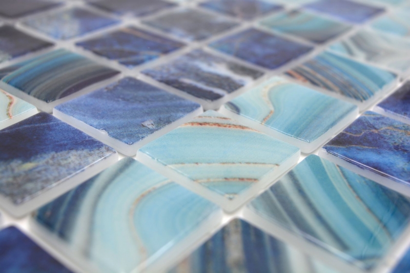 Schwimmbadmosaik Poolmosaik Glasmosaik royalblau changierend glänzend Wand Boden Küche Bad Dusche MOS220-P56384