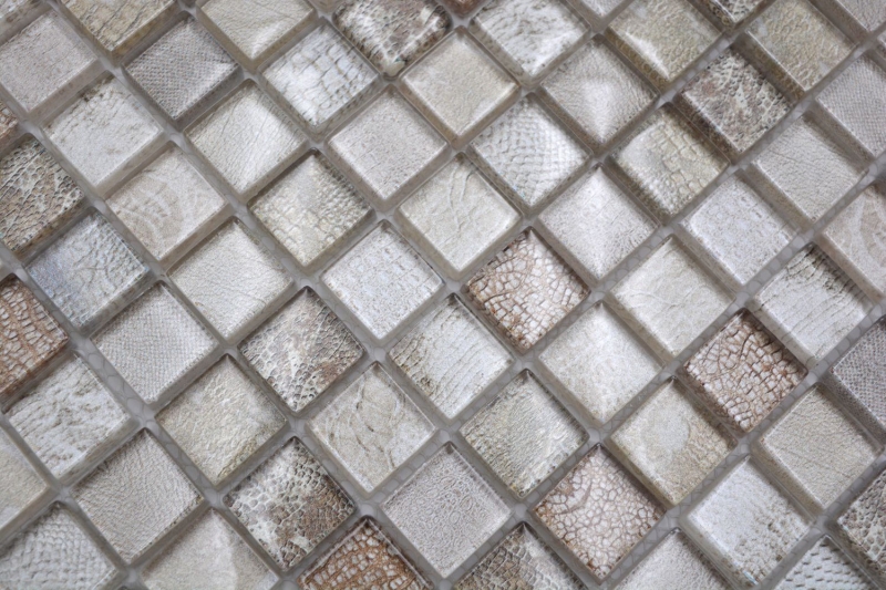 Piastrella di vetro a mosaico beige lucido coccodrillo struttura parete cucina bagno doccia MOS68-WL34